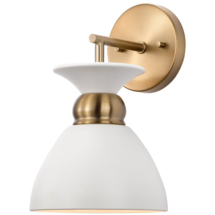 Nuvo Lighting 60-7459 One Light Wall Sconce, Matte White / Burnished Brass