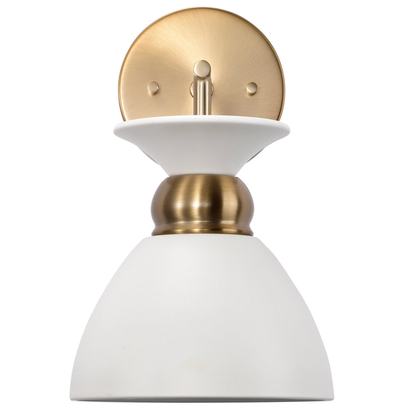 Nuvo Lighting 60-7459 One Light Wall Sconce, Matte White / Burnished Brass