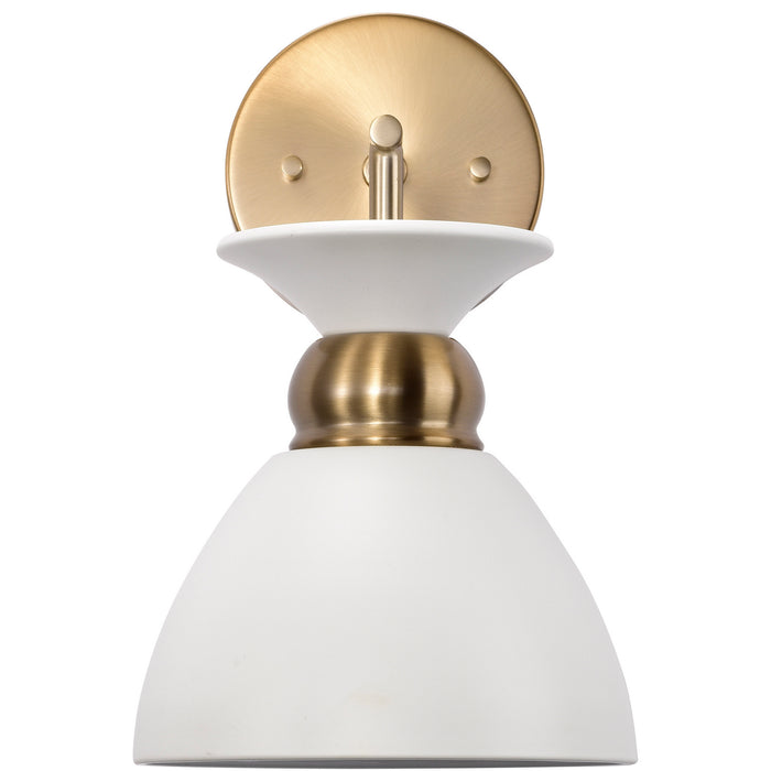 Nuvo Lighting 60-7459 One Light Wall Sconce, Matte White / Burnished Brass