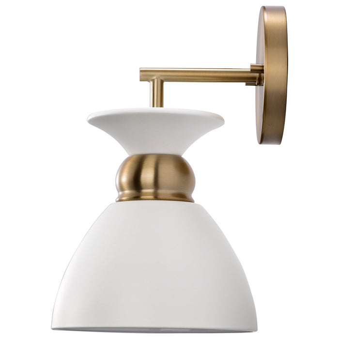Nuvo Lighting 60-7459 One Light Wall Sconce, Matte White / Burnished Brass