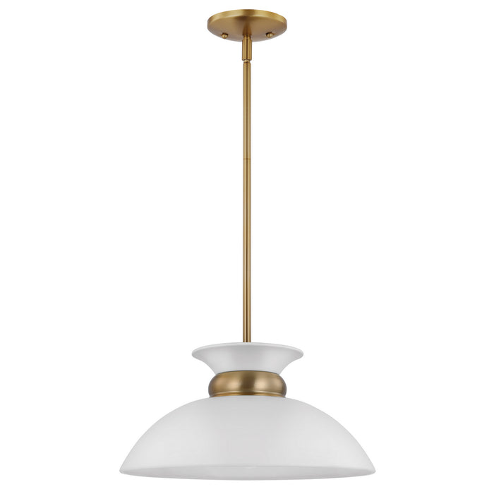 Nuvo Lighting 60-7463 One Light Pendant, Matte White / Burnished Brass