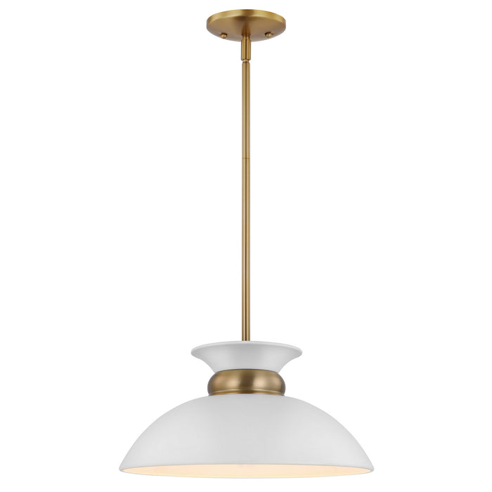 Nuvo Lighting 60-7463 One Light Pendant, Matte White / Burnished Brass