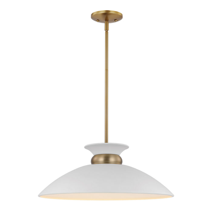 Nuvo Lighting 60-7464 One Light Pendant, Matte White / Burnished Brass