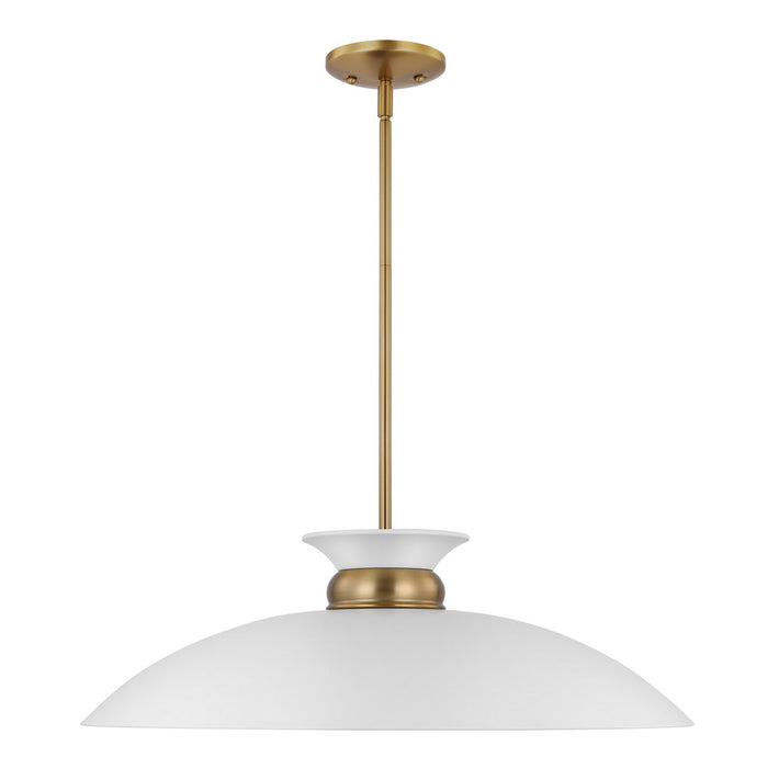 Nuvo Lighting 60-7465 One Light Pendant, Matte White / Burnished Brass