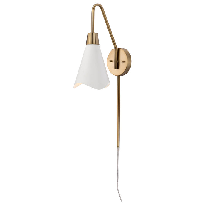 Nuvo Lighting 60-7468 One Light Wall Sconce, Matte White / Burnished Brass