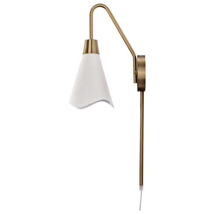 Nuvo Lighting 60-7468 One Light Wall Sconce, Matte White / Burnished Brass