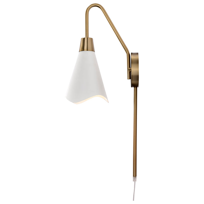 Nuvo Lighting 60-7468 One Light Wall Sconce, Matte White / Burnished Brass