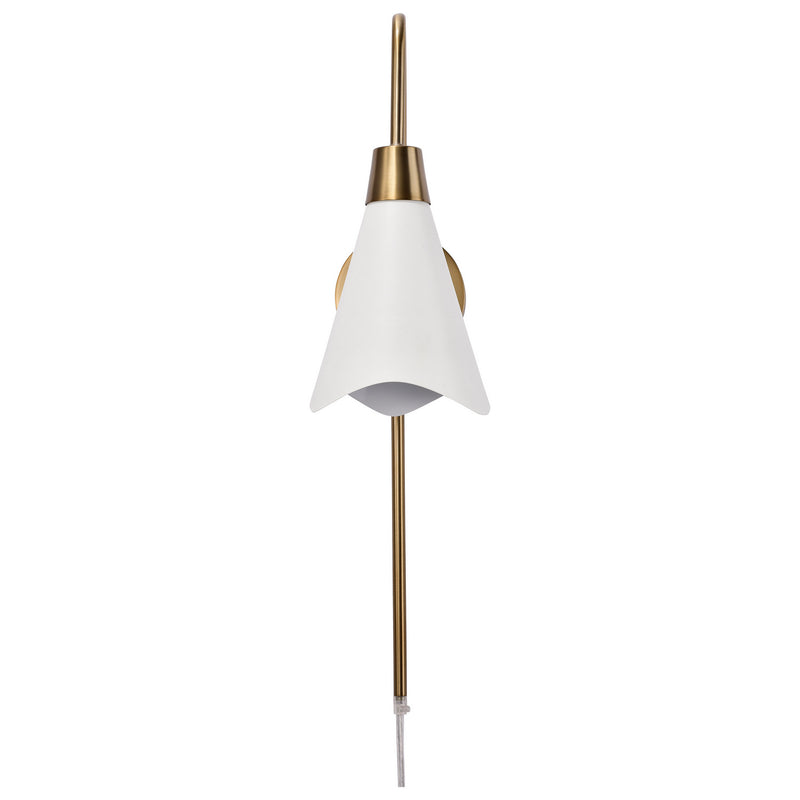 Nuvo Lighting 60-7468 One Light Wall Sconce, Matte White / Burnished Brass