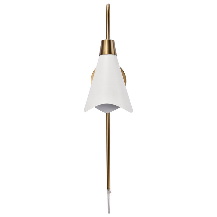 Nuvo Lighting 60-7468 One Light Wall Sconce, Matte White / Burnished Brass