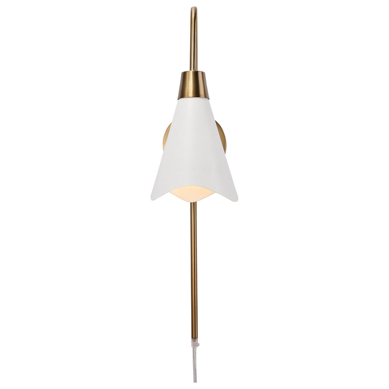 Nuvo Lighting 60-7468 One Light Wall Sconce, Matte White / Burnished Brass