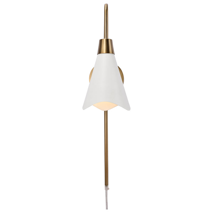 Nuvo Lighting 60-7468 One Light Wall Sconce, Matte White / Burnished Brass