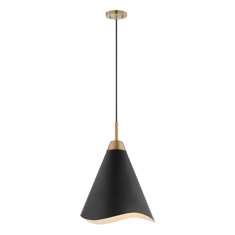 Nuvo Lighting 60-7470 One Light Pendant, Matte Black / Burnished Brass