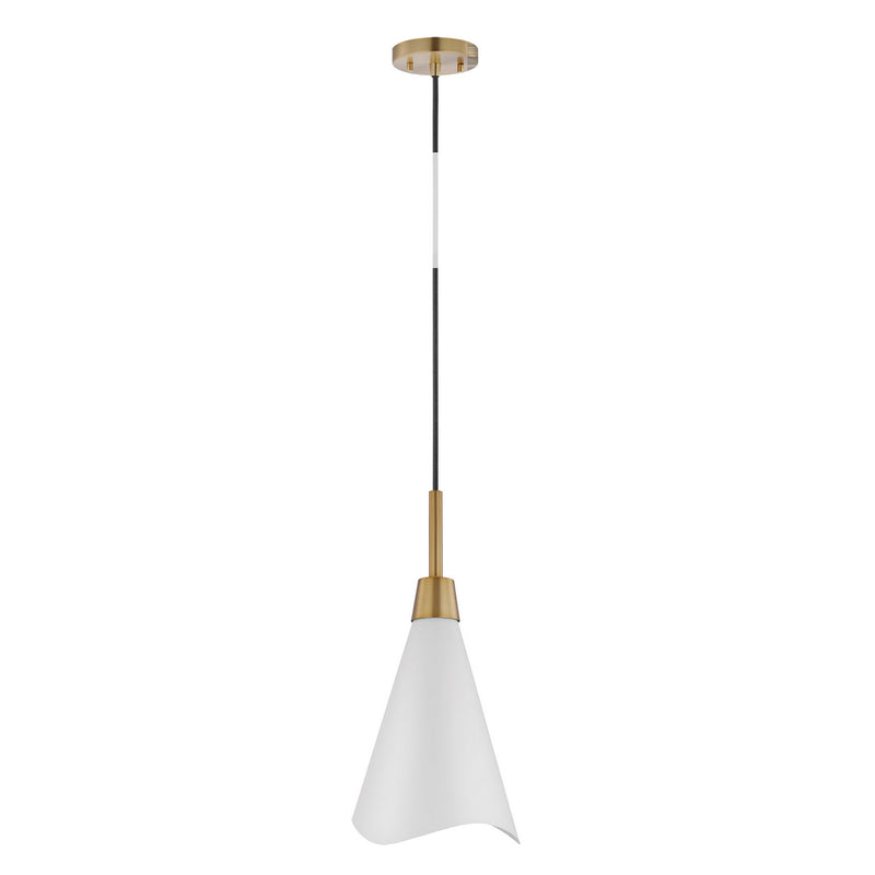Nuvo Lighting 60-7471 One Light Pendant, Matte White / Burnished Brass