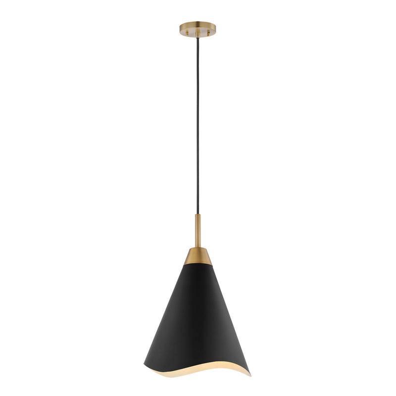Nuvo Lighting 60-7473 One Light Pendant, Matte Black / Burnished Brass