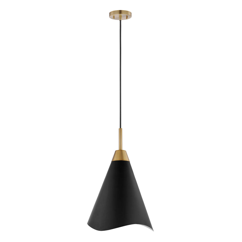 Nuvo Lighting 60-7473 One Light Pendant, Matte Black / Burnished Brass