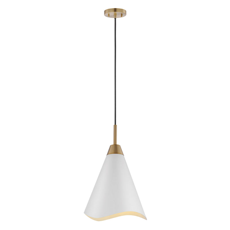 Nuvo Lighting 60-7474 One Light Pendant, Matte White / Burnished Brass
