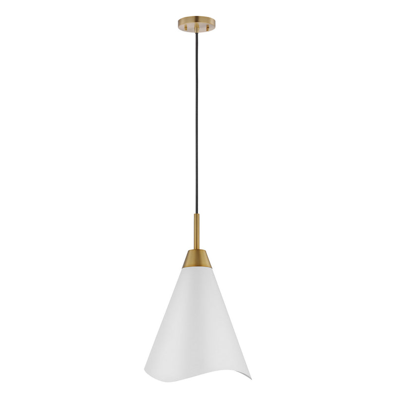 Nuvo Lighting 60-7474 One Light Pendant, Matte White / Burnished Brass