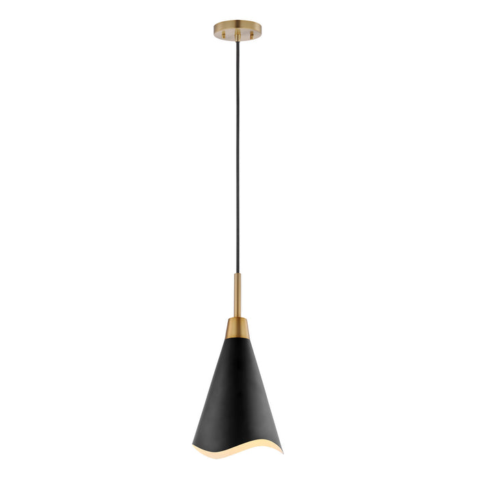 Nuvo Lighting 60-7476 One Light Pendant, Matte Black / Burnished Brass