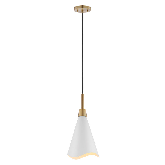 Nuvo Lighting 60-7477 One Light Pendant, Matte White / Burnished Brass