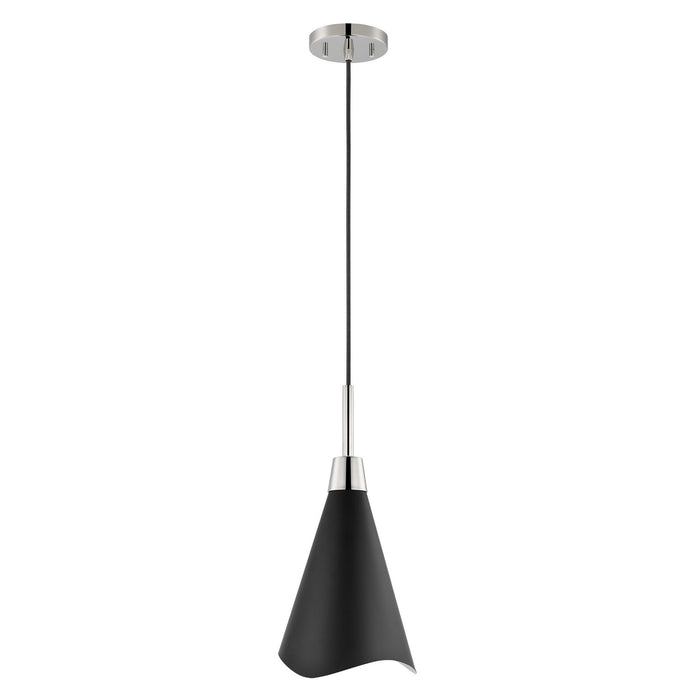 Nuvo Lighting 60-7478 One Light Pendant, Matte Black / Polished Nickel