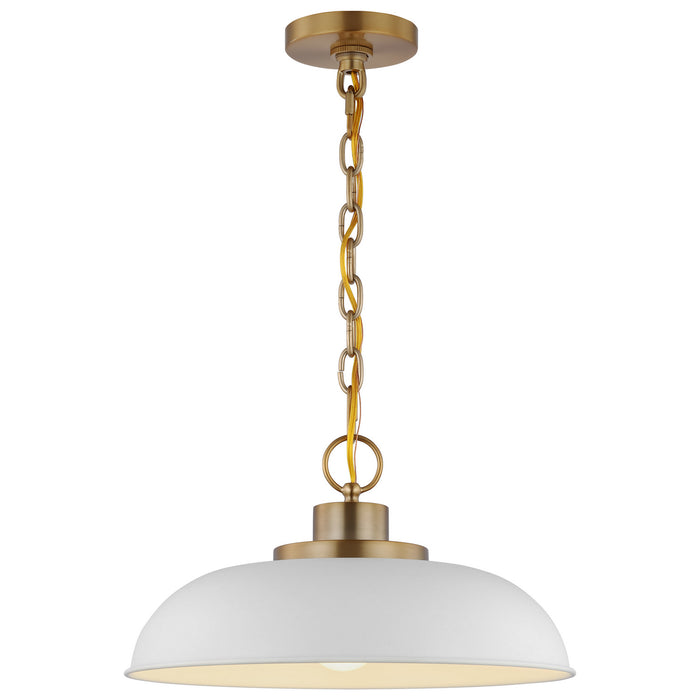 Nuvo Lighting 60-7480 One Light Pendant, Matte White / Burnished Brass