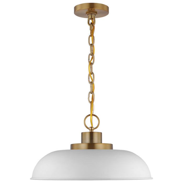 Nuvo Lighting 60-7480 One Light Pendant, Matte White / Burnished Brass