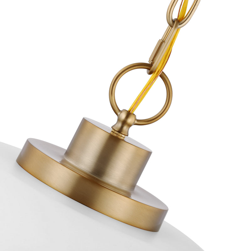 Nuvo Lighting 60-7480 One Light Pendant, Matte White / Burnished Brass