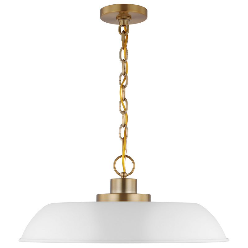 Nuvo Lighting 60-7483 One Light Pendant, Matte White / Burnished Brass