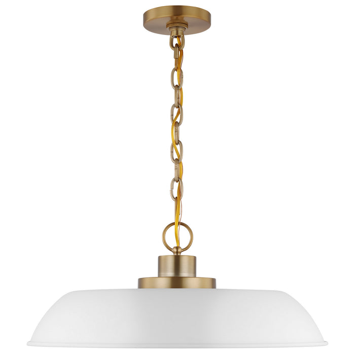 Nuvo Lighting 60-7483 One Light Pendant, Matte White / Burnished Brass
