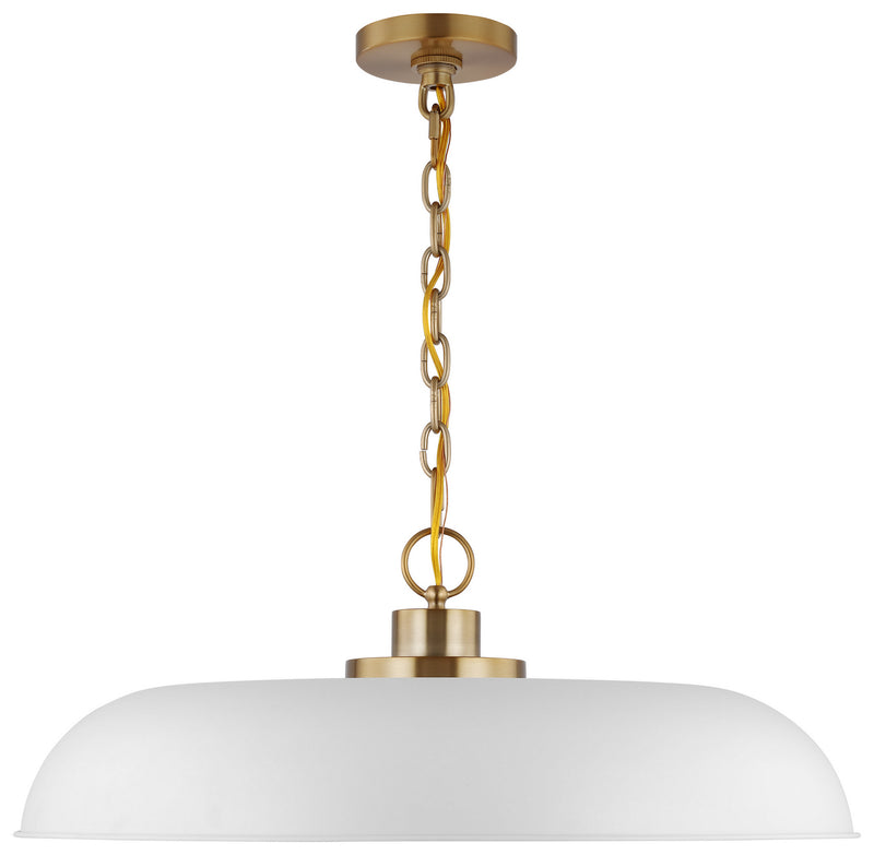 Nuvo Lighting 60-7486 One Light Pendant, Matte White / Burnished Brass