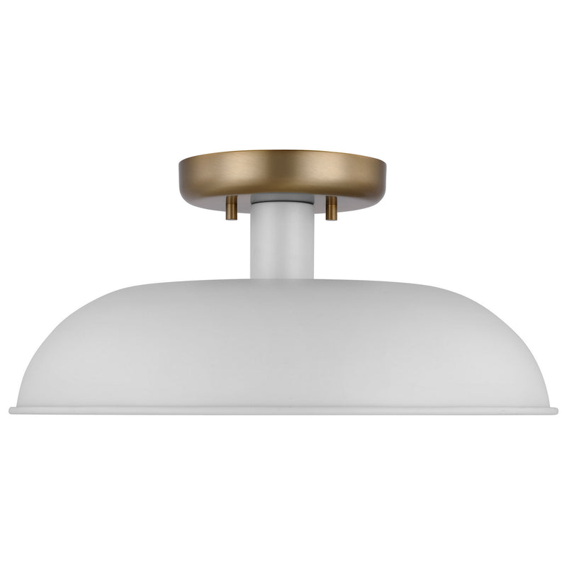 Nuvo Lighting 60-7490 One Light Flush Mount, Matte White / Burnished Brass