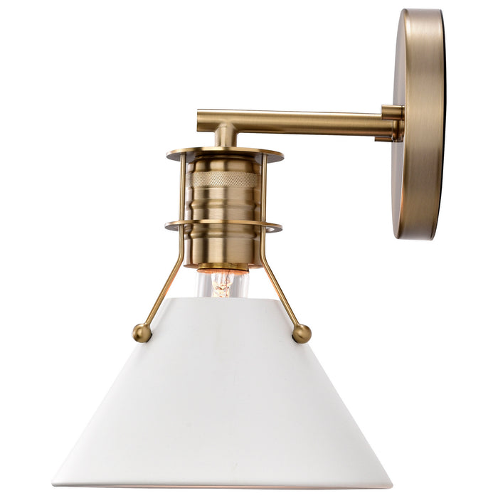 Nuvo Lighting 60-7520 One Light Wall Sconce, Matte White / Burnished Brass