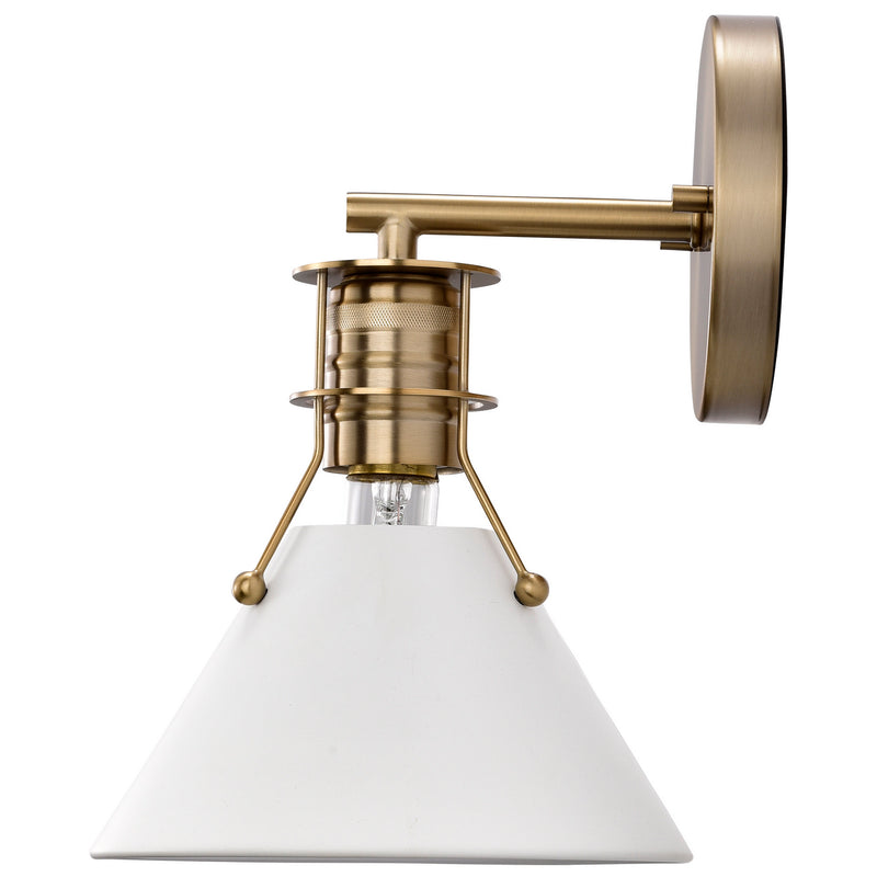 Nuvo Lighting 60-7520 One Light Wall Sconce, Matte White / Burnished Brass