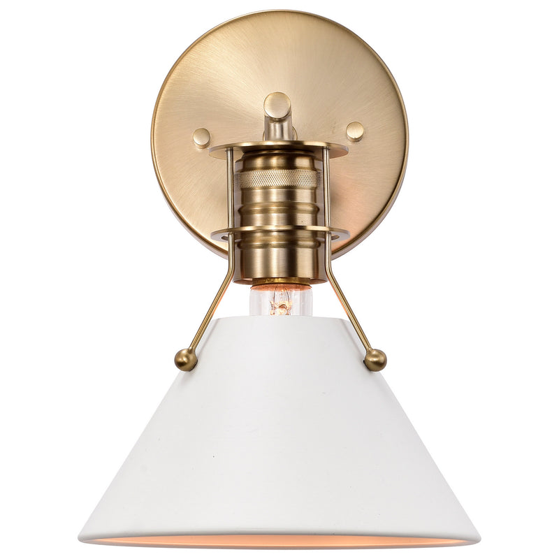 Nuvo Lighting 60-7520 One Light Wall Sconce, Matte White / Burnished Brass