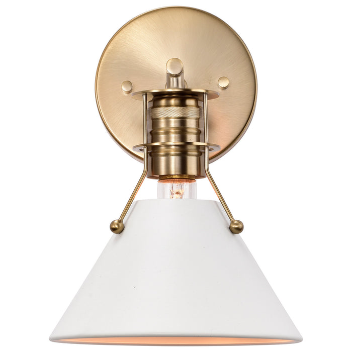 Nuvo Lighting 60-7520 One Light Wall Sconce, Matte White / Burnished Brass