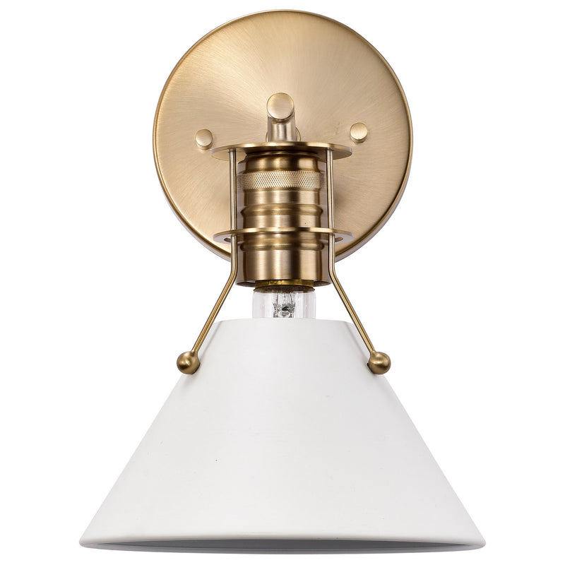Nuvo Lighting 60-7520 One Light Wall Sconce, Matte White / Burnished Brass