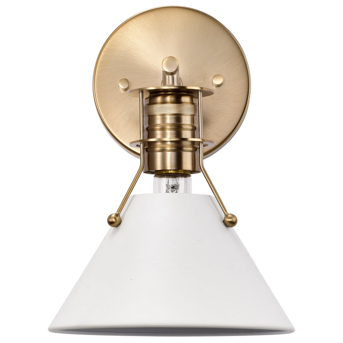 Nuvo Lighting 60-7520 One Light Wall Sconce, Matte White / Burnished Brass