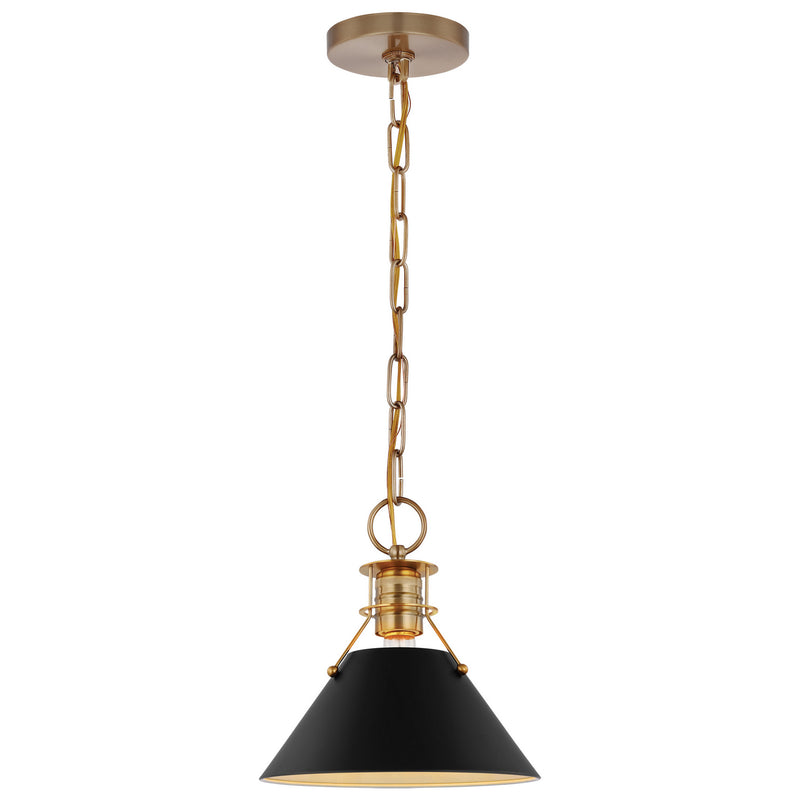 Nuvo Lighting 60-7521 One Light Pendant, Matte Black / Burnished Brass