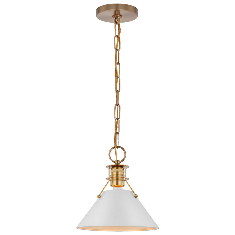 Nuvo Lighting 60-7522 One Light Pendant, Matte White / Burnished Brass