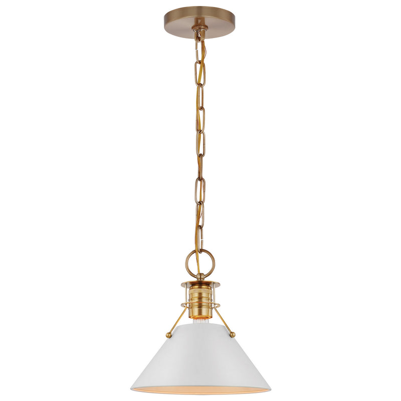 Nuvo Lighting 60-7526 One Light Pendant, Matte White / Burnished Brass