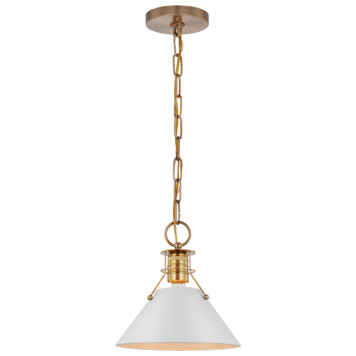 Nuvo Lighting 60-7526 One Light Pendant, Matte White / Burnished Brass