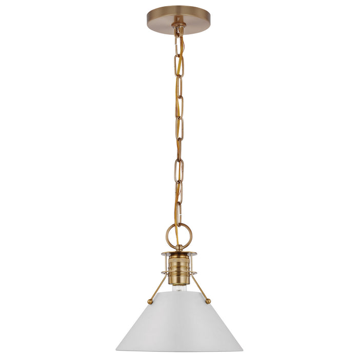 Nuvo Lighting 60-7526 One Light Pendant, Matte White / Burnished Brass
