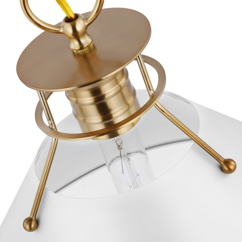 Nuvo Lighting 60-7526 One Light Pendant, Matte White / Burnished Brass