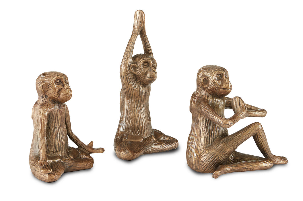 Currey and Company 1200-0518 Monkey Set of 3, Antique Brass