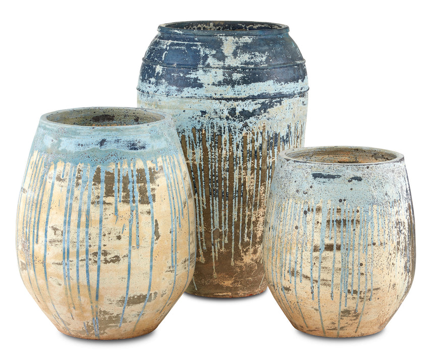 Currey and Company 2200-0006 Planter, Antique White / Blue Drip