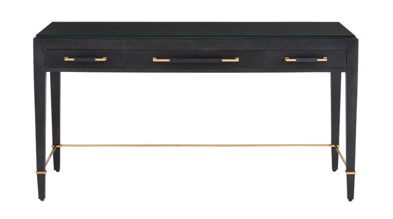 Currey and Company 3000-0207 Desk, Black Lacquered Linen/Champagne