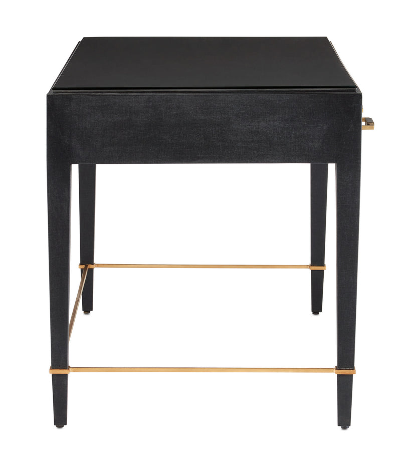 Currey and Company 3000-0207 Desk, Black Lacquered Linen/Champagne