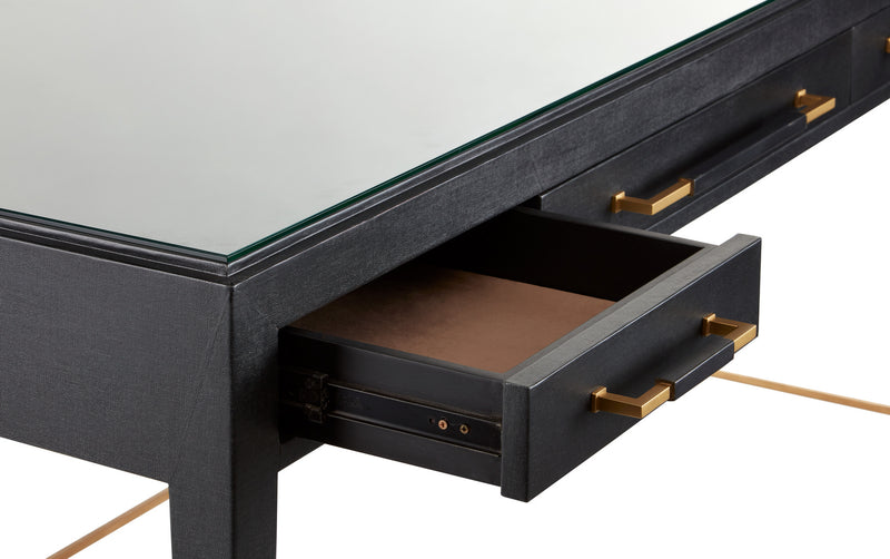 Currey and Company 3000-0207 Desk, Black Lacquered Linen/Champagne