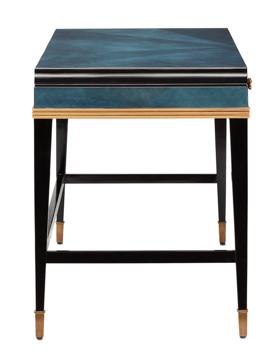 Currey and Company 3000-0208 Desk, Dark Sapphire/Caviar Black/Antique Brass
