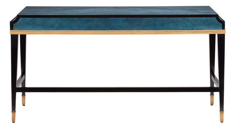 Currey and Company 3000-0208 Desk, Dark Sapphire/Caviar Black/Antique Brass